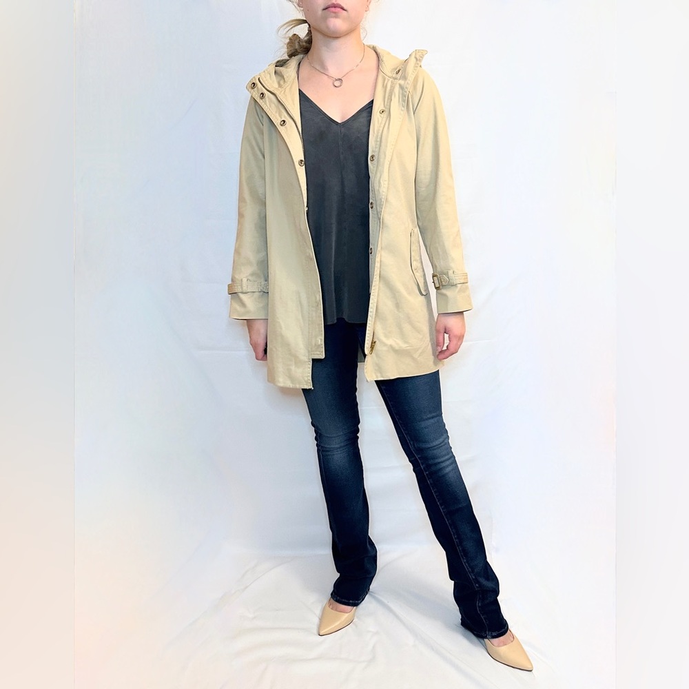 VintageY2K J.Crew, Snap -Buttoned Hooded Utility/Rain/Tren Coat - Khaki 2 petite